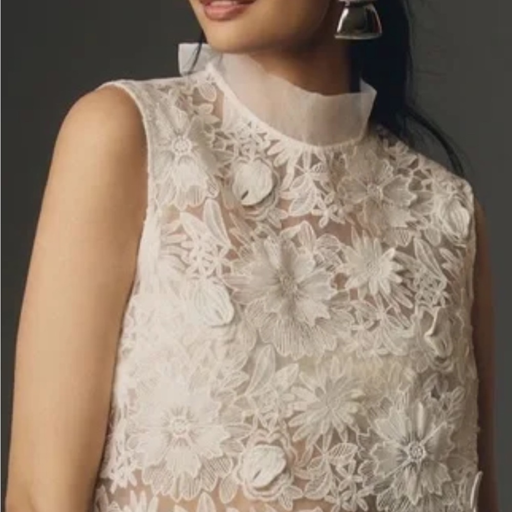 Maeve sheer boxy appliqué crop dress topper